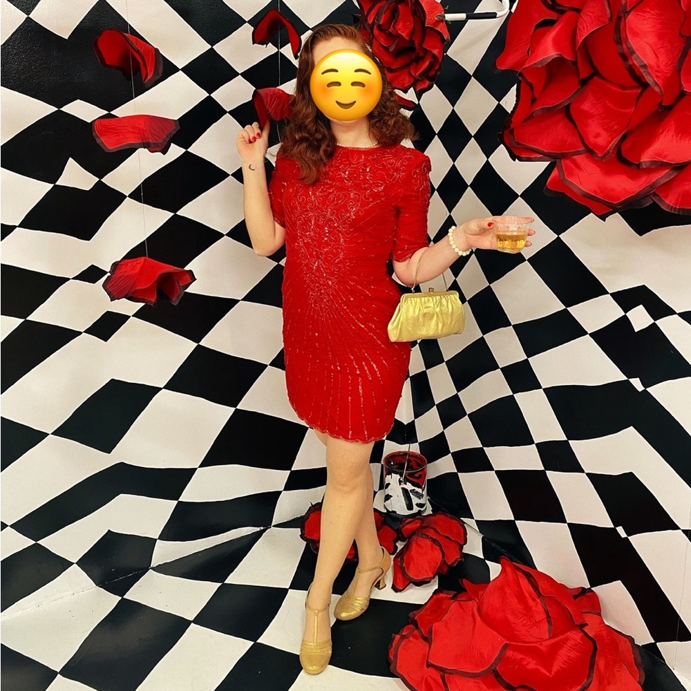Old Hollywood Style Red Glam Sequin Vintage Dress  - Size 10 - Retail $300